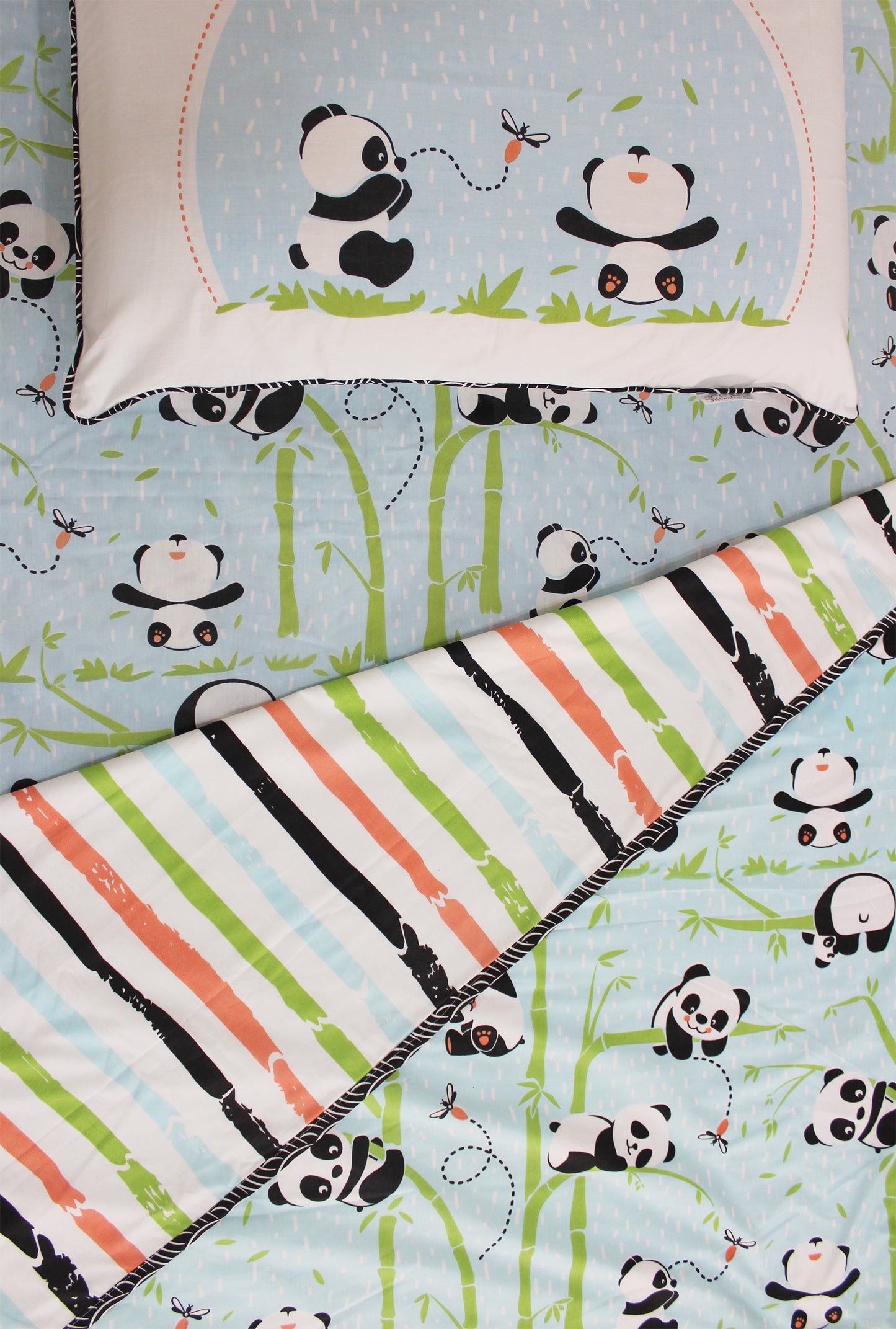Panda Village 100% Cotton 3 Layer Reversible Single Blanket Dohar for Boys & Girls - Blue (Can be Personalised)