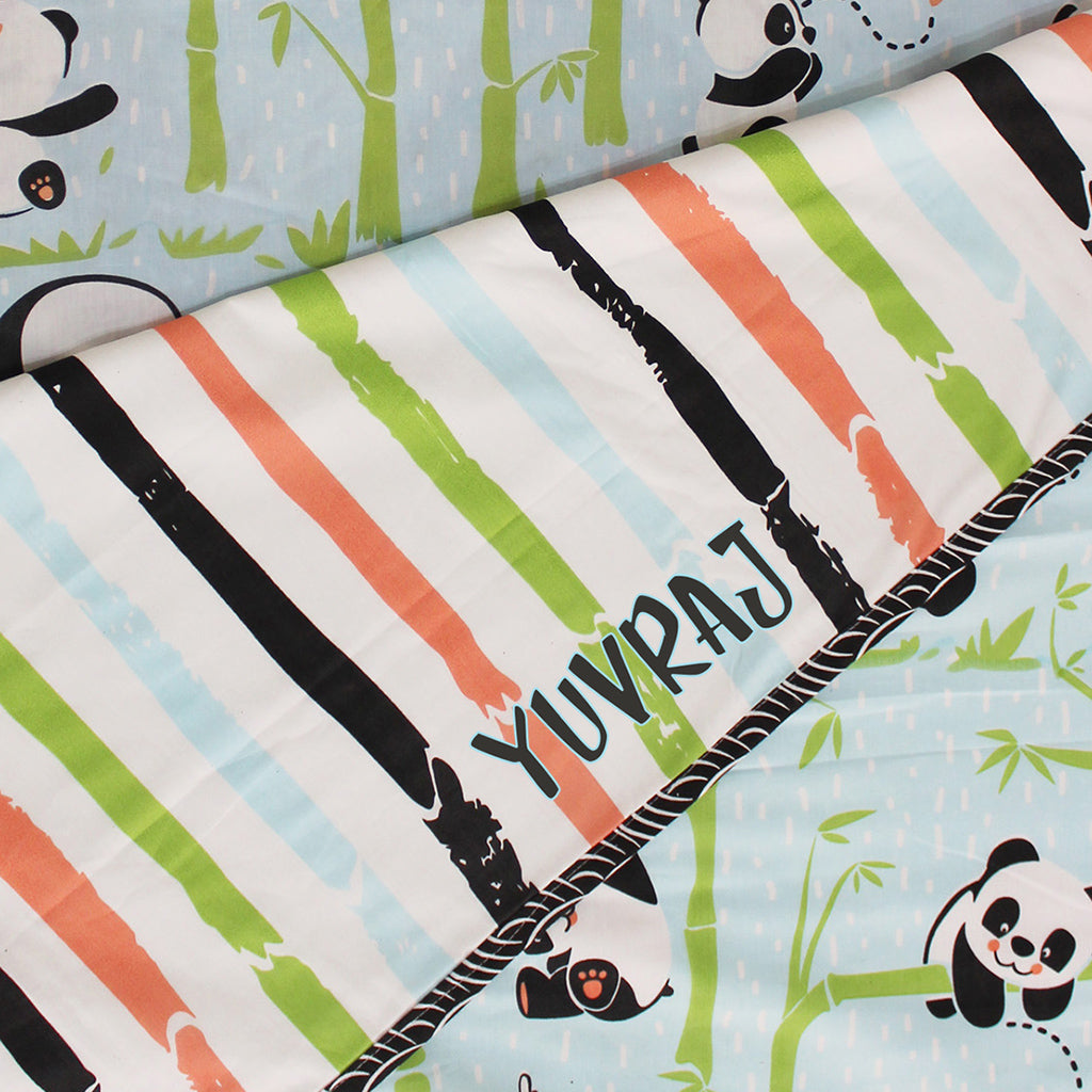 Panda Village 100% Cotton 3 Layer Reversible Single Blanket Dohar for Boys & Girls - Blue (Can be Personalised)