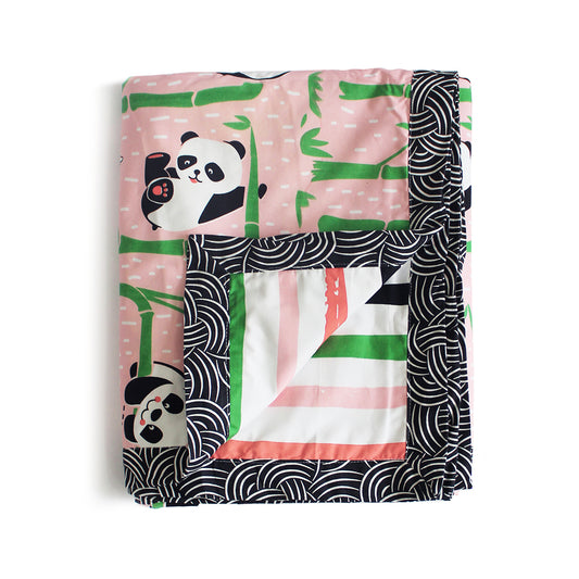 Panda Village 100% Cotton 3 Layer Reversible Single Blanket Dohar for Boys & Girls - Pink (Can be Personalised)