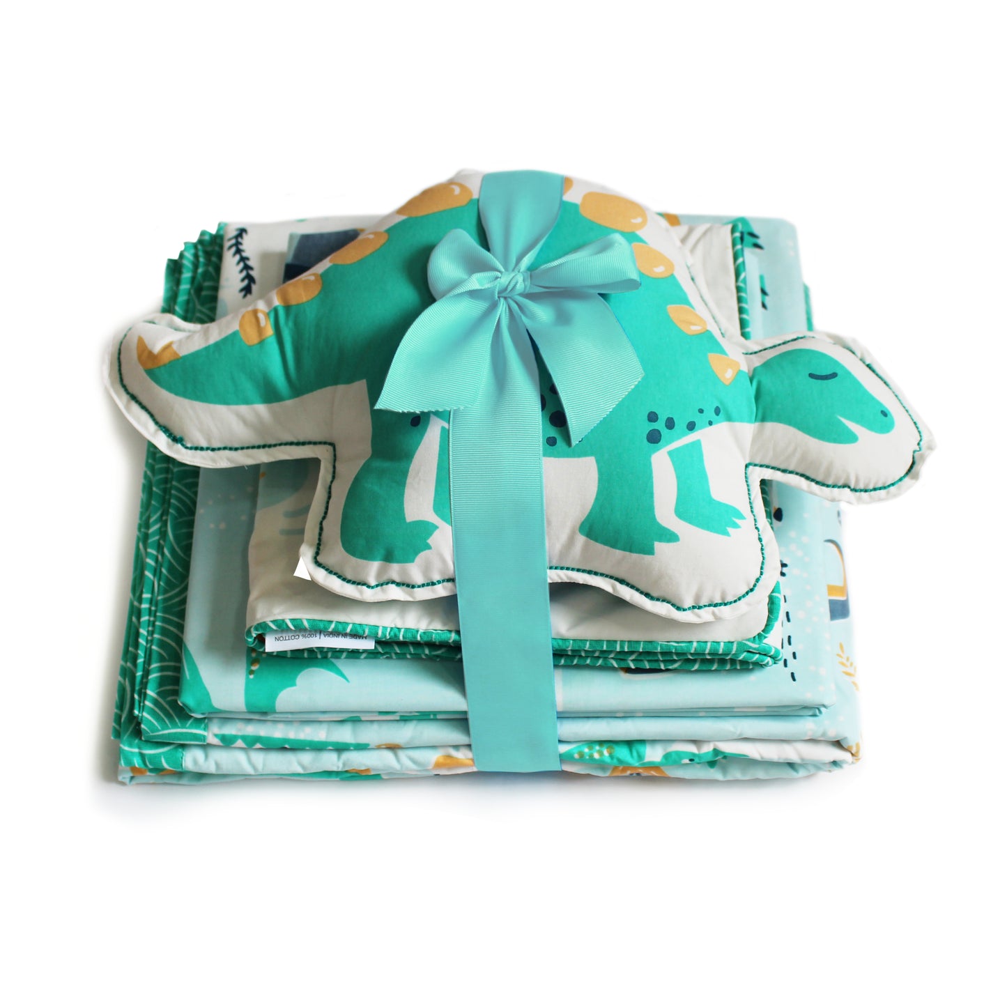 Snooze & Roar Dinosaur Bundle of Joy Single/Double/King Bedsheet with Pillow Cover, Reversible Blanket & Cushion (Can be Personalised)