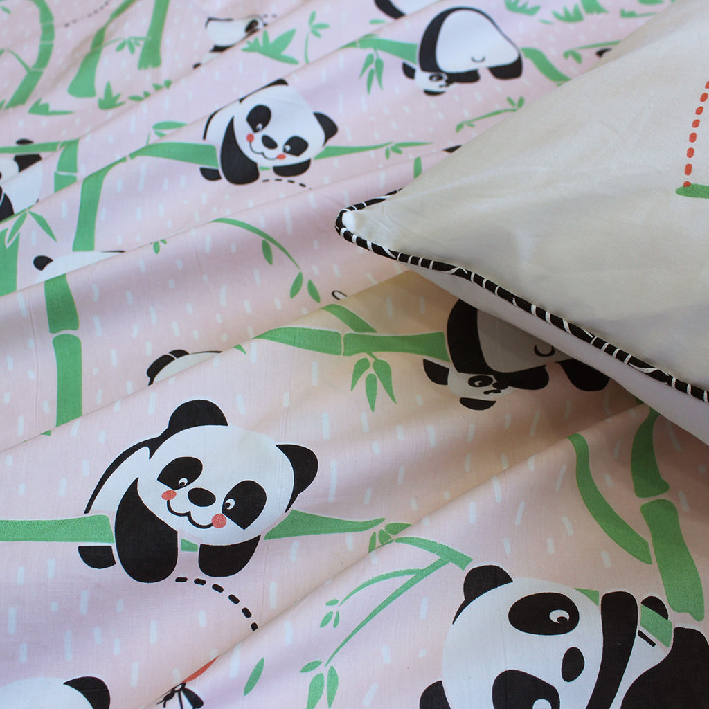 Panda Village 100% Cotton Bedsheet for Boys & Girls with Pillow Cover - Pink - Single/Double/King (Can be Personalised)