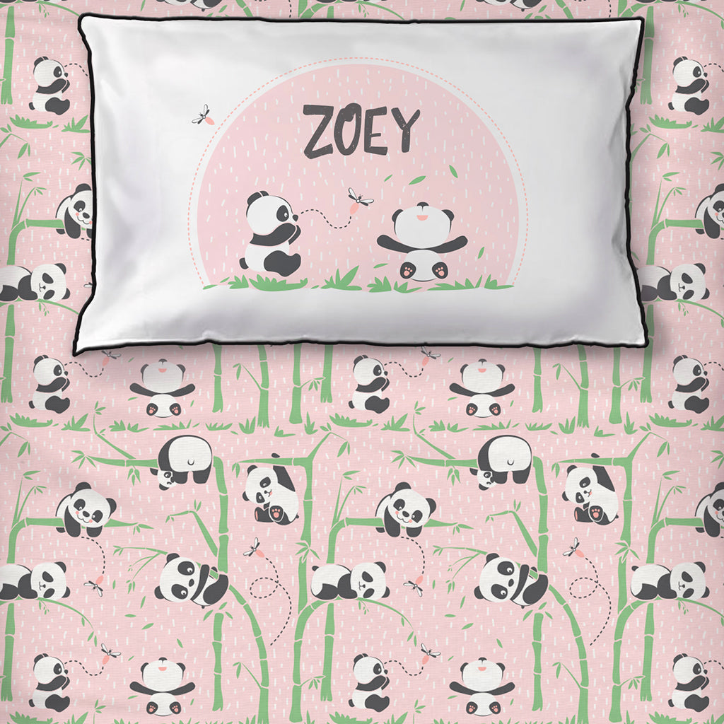 Panda Village 100% Cotton Bedsheet for Boys & Girls with Pillow Cover - Pink - Single/Double/King (Can be Personalised)