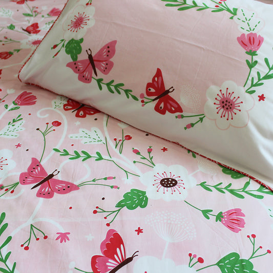 Flowers & Butterflies 100% Cotton Bedsheet for Girls with Pillow Cover - Single/Double/King (Can be Personalised)