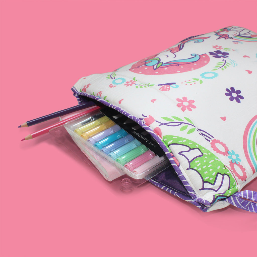 Drawstring Bag with Waterproof Lining || Multipurpose, Swimming Bag, Tuition Bag (Can be Personalised)- Unicorn & Rainbows