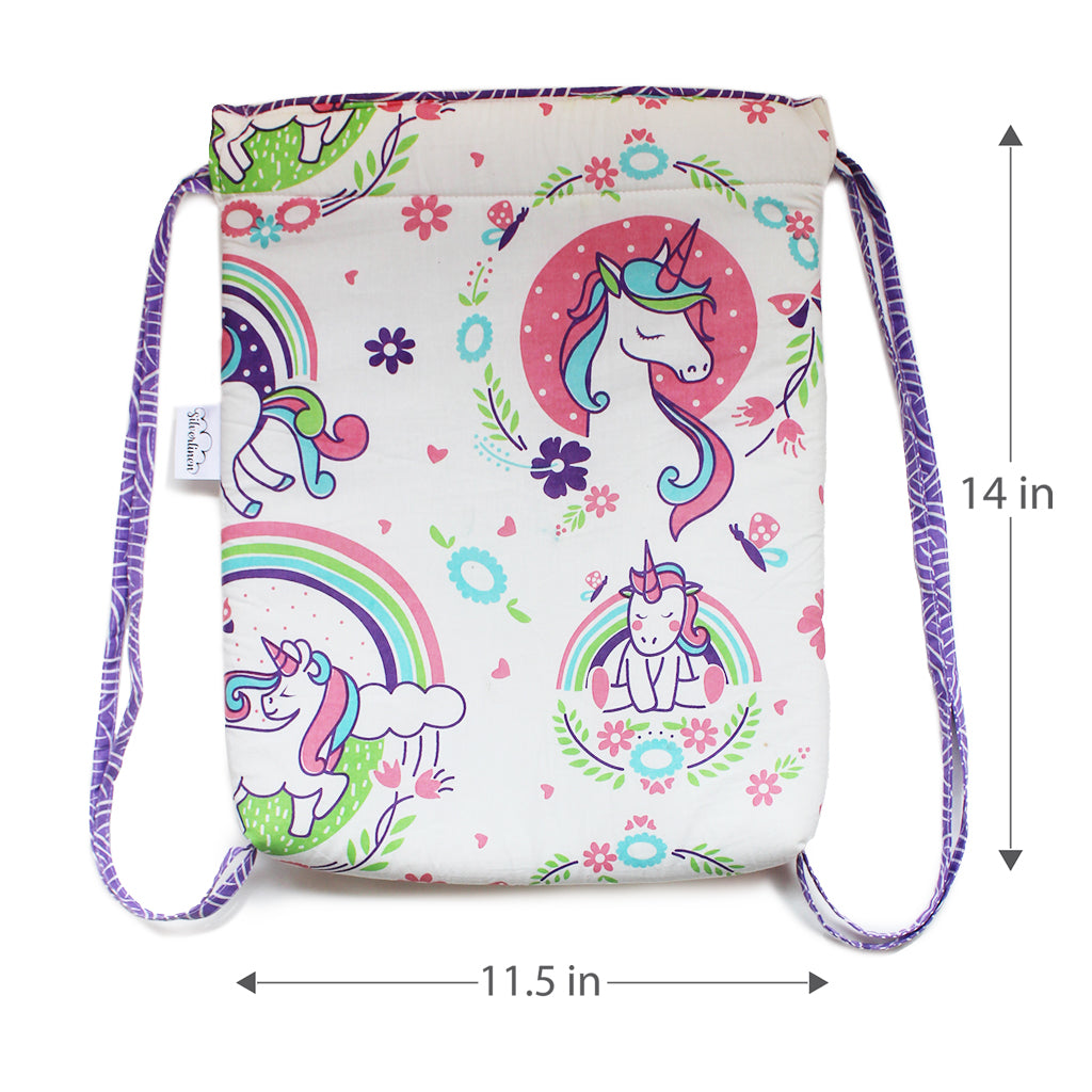 Drawstring Bag and Pouch Combo with Waterproof Lining || Multipurpose - Unicorn & Rainbows