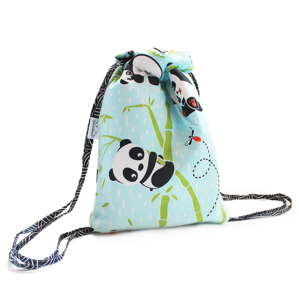 Drawstring Bag with Waterproof Lining || Multipurpose, Swimming Bag, Tuition Bag (Can be Personalised) - Panda Village, Blue