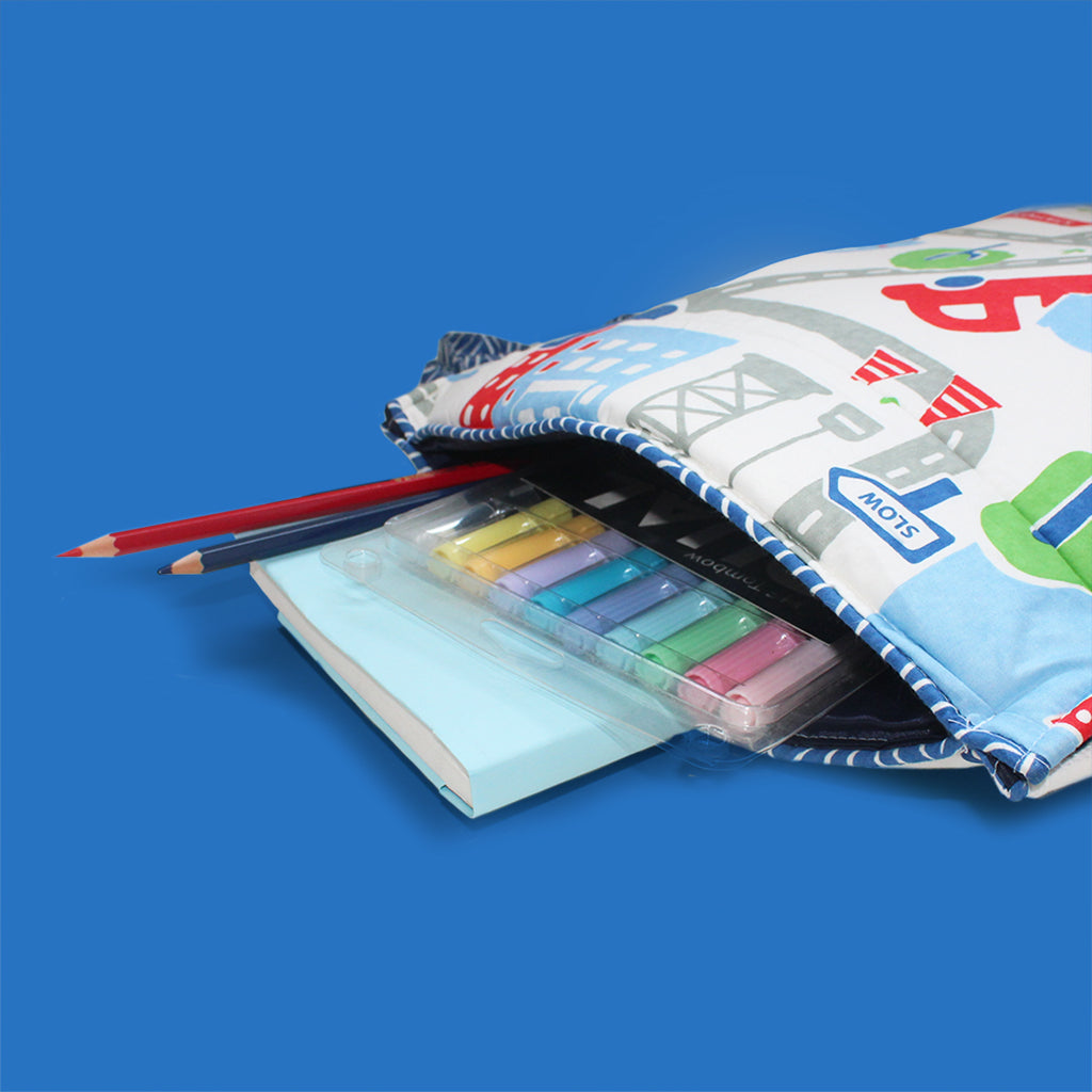 Drawstring Bag with Waterproof Lining || Multipurpose, Swimming Bag, Playtime Bag, Tuition Bag - Busy Street