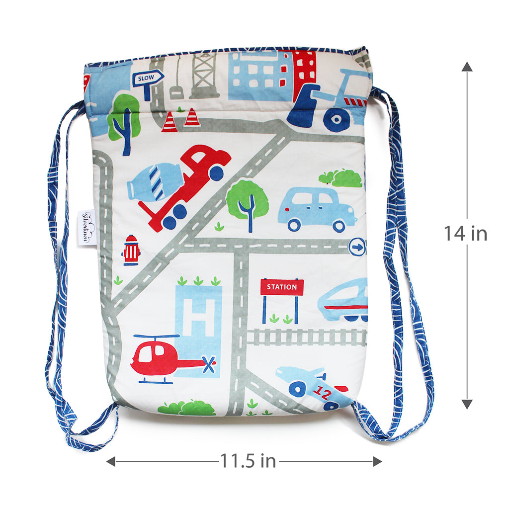 Drawstring Bag and Pouch Combo with Waterproof Lining || Multipurpose - Busy Street