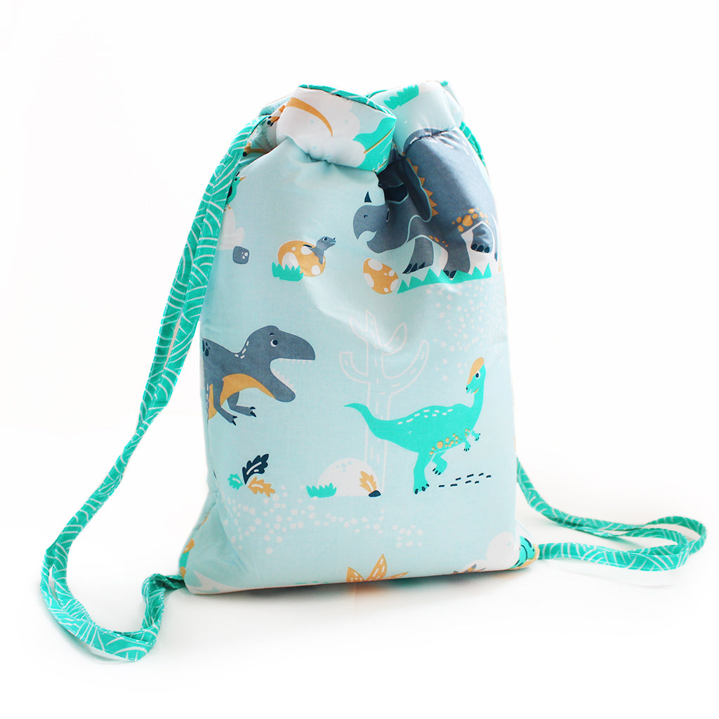 Drawstring Bag with Waterproof Lining || Multipurpose, Swimming Bag, Tuition Bag (Can be Personalised)- Dinosaur