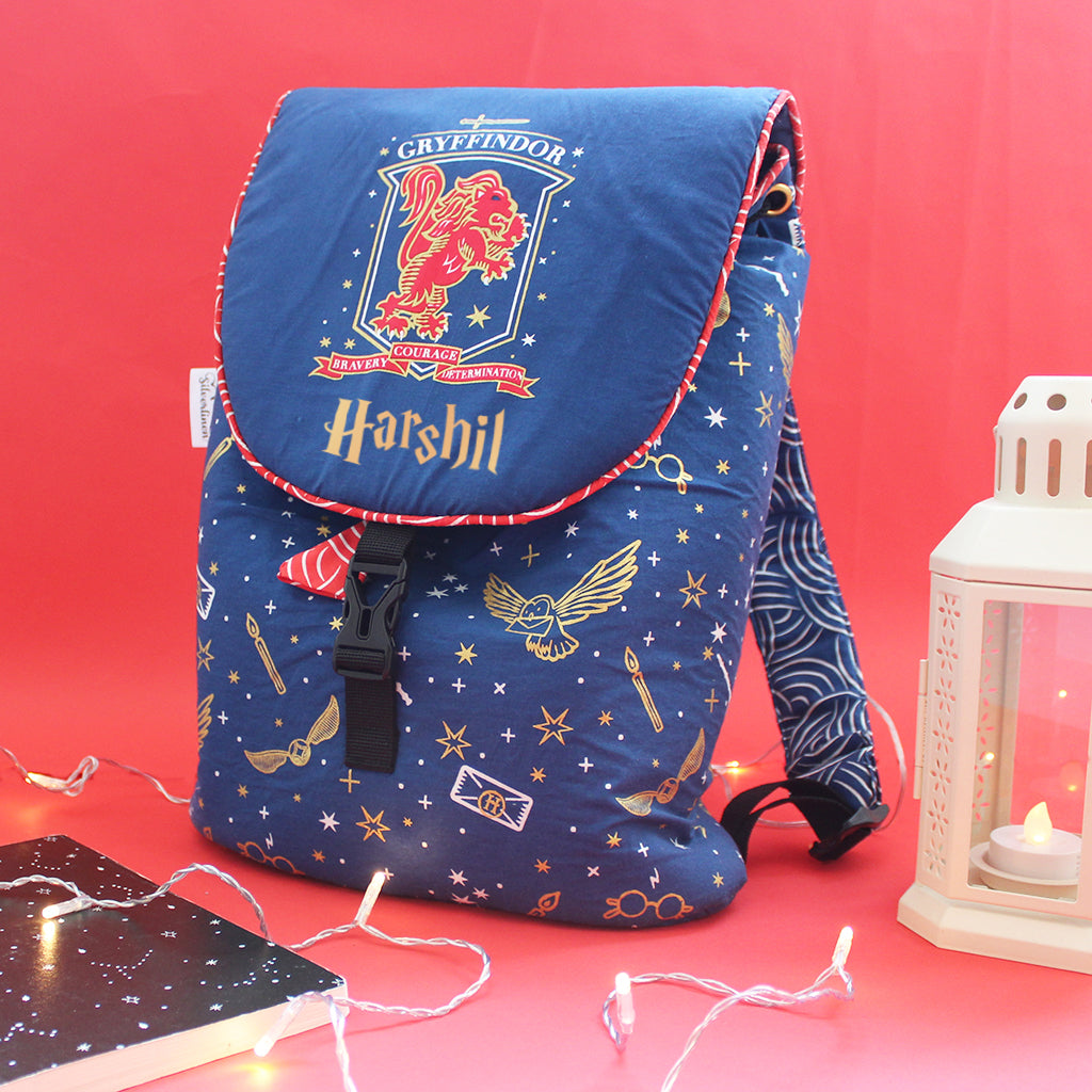 Official Harry Potter House Backpack Bag with Waterproof Lining || Multipurpose, Swimming Bag, Playtime Bag, Tuition Bag (Can be Personalised) - Gryffindor