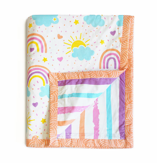 Over The Rainbow 100% Cotton 3 Layer Reversible Single Blanket Dohar for Girls - (Can be Personalised)
