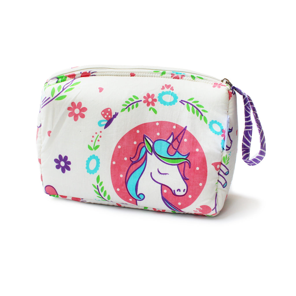 Drawstring Bag and Pouch Combo with Waterproof Lining || Multipurpose - Unicorn & Rainbows